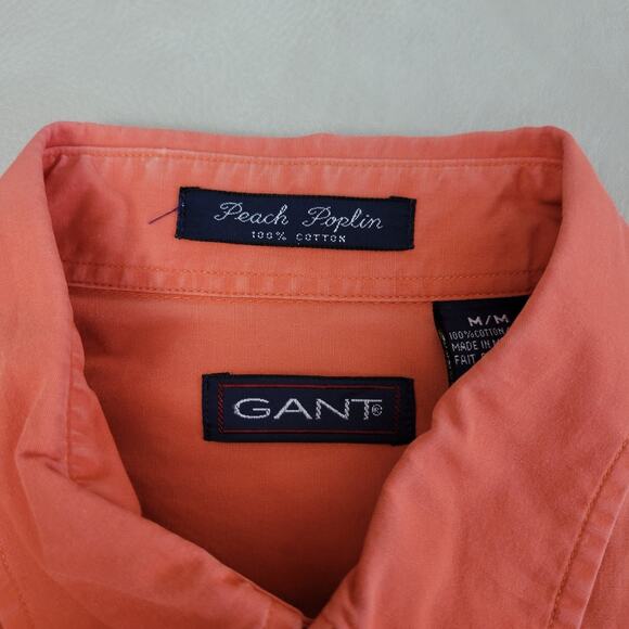 Gant Mens Short Sleeve Peach Poplin Button-Down Shirt Coral Medium 100% Cotton - Picture 5 of 9